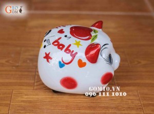 Heo sứ tiết kiệm màu trắng, men bóng hoạ tiết vui nhộn