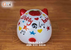 Heo sứ tiết kiệm màu trắng, men bóng hoạ tiết vui nhộn