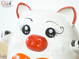 Heo sứ tiết kiệm màu trắng tim cam, cao 15cm