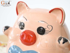 Heo sứ tiết kiệm màu trắng Tim xanh, cao 15cm