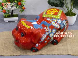 Heo sứ tiết kiệm nằm phệ, màu đỏ dài 35cm