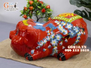 Heo sứ tiết kiệm nằm phệ, màu đỏ dài 35cm