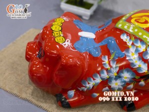 Heo sứ tiết kiệm nằm phệ, màu đỏ dài 35cm