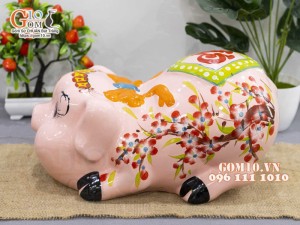 Heo sứ tiết kiệm nằm phệ, màu hồng dài 35cm