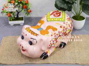 Heo sứ tiết kiệm nằm phệ, màu hồng dài 35cm