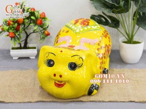 Heo sứ tiết kiệm nằm phệ, màu vàng dài 35cm