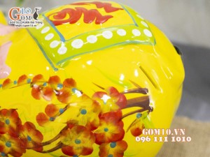 Heo sứ tiết kiệm nằm phệ, màu vàng dài 35cm