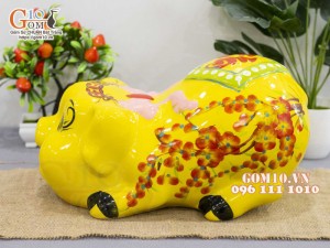 Heo sứ tiết kiệm nằm phệ, màu vàng dài 35cm