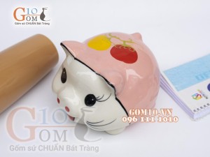 Heo sứ tiết kiệm tai vểnh màu hồng phấn, cao16cm.