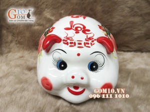 Heo sứ tiết kiệm vẽ đào đỏ 25cm