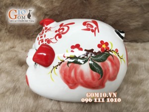 Heo sứ tiết kiệm vẽ đào đỏ 25cm