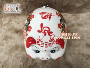 Heo sứ tiết kiệm vẽ đào đỏ 25cm