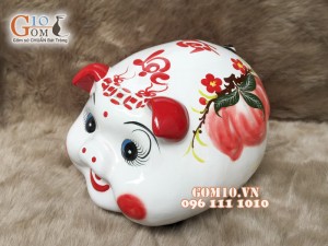 Heo sứ tiết kiệm vẽ đào đỏ 25cm