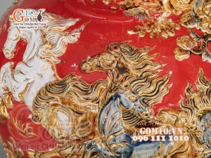 Hồ lô Mã Đáo Thành Công đắp nổi vẽ vàng 24k, nền đỏ - cao 75cm