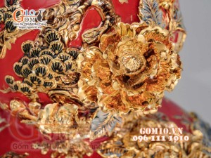 Hồ lô Mã Đáo Thành Công đắp nổi vẽ vàng 24k, nền đỏ - cao 75cm