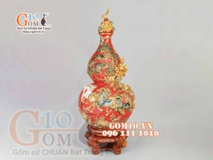 Hồ lô Mã Đáo Thành Công đắp nổi vẽ vàng 24k, nền đỏ - cao 75cm