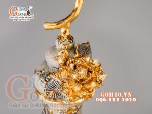 Hồ lô Mã Đáo Thành Công men rạn đắp nổi vẽ vàng 24k - cao 75cm