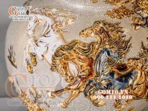 Hồ lô Mã Đáo Thành Công men rạn đắp nổi vẽ vàng 24k - cao 75cm