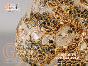 Hồ lô Mã Đáo Thành Công men rạn đắp nổi vẽ vàng 24k - cao 75cm