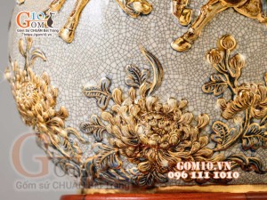 Hồ lô Mã Đáo Thành Công men rạn đắp nổi vẽ vàng 24k - cao 75cm