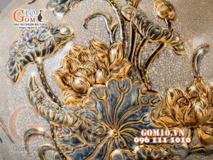 Hồ lô Mã Đáo Thành Công men rạn đắp nổi vẽ vàng 24k - cao 75cm