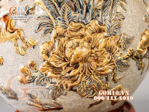 Hồ lô Mã Đáo Thành Công men rạn đắp nổi vẽ vàng 24k - cao 75cm