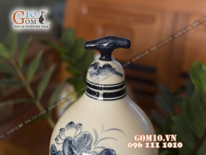 Hồ lô men bóng vẽ sen, dung tích 15L