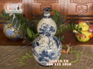 Hồ lô men bóng vẽ sen, dung tích 15L