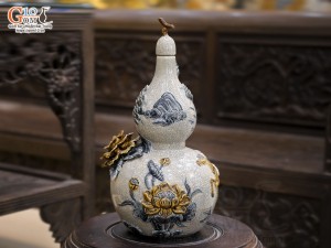 Hồ lô men rạn đắp nổi Mã Đáo Thành Công cao 33cm