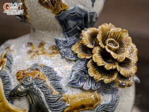 Hồ lô men rạn đắp nổi Mã Đáo Thành Công cao 33cm