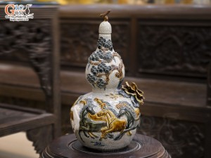 Hồ lô men rạn đắp nổi Mã Đáo Thành Công cao 33cm