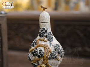 Hồ lô men rạn đắp nổi Thuận Buồm Xuôi Gió cao 33cm