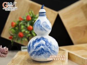 Hồ lô men chàm cổ vẽ chim hoa, 1 Lít