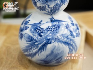 Hồ lô men chàm cổ vẽ chim hoa, 1 Lít