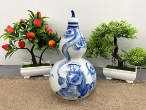 Hồ lô men chàm cổ vẽ Đào Tiên, 1 Lít