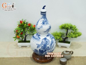 Hồ lô men chàm cổ vẽ Lã Vọng câu, 3 Lít