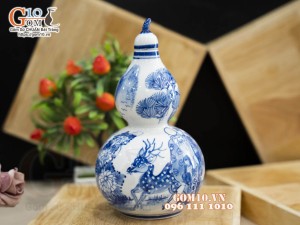 Hồ lô men chàm cổ vẽ Lộc Thọ, 1 Lít