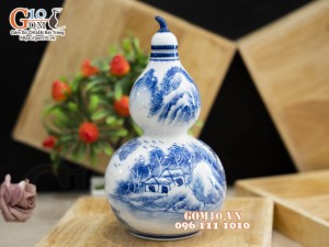 Hồ lô men chàm cổ vẽ Lộc Thọ, 1 Lít