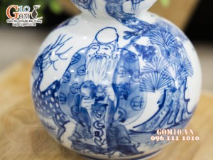 Hồ lô men chàm cổ vẽ Lộc Thọ, 1 Lít