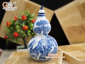 Hồ lô men chàm cổ vẽ Lộc Thọ, 1 Lít
