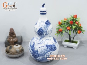 Hồ lô men chàm cổ vẽ Sen, 3 Lít