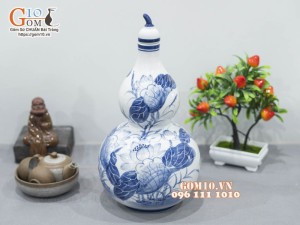 Hồ lô men chàm cổ vẽ Sen, 3 Lít