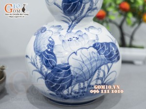 Hồ lô men chàm cổ vẽ Sen, 3 Lít