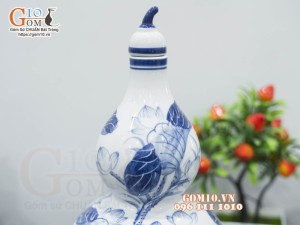 Hồ lô men chàm cổ vẽ Sen, 3 Lít