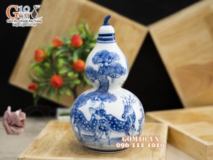 Hồ lô men chàm cổ vẽ Tùng Hươu, 1 Lít