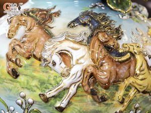 Hồ Lô men vân mây đắp nổi Mã Đáo Thành Công vẽ vàng 24k, cao 75cm