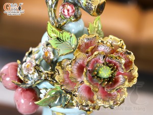 Hồ Lô men vân mây đắp nổi Mã Đáo Thành Công vẽ vàng 24k, cao 75cm