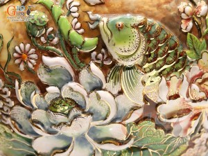 Hồ lô Phú Quý Tài Lộc men vân mây đắp nổi lựu cá vẽ vàng 24k, cao 75cm (màu vàng loang)