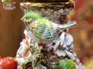 Hồ lô Phú Quý Tài Lộc men vân mây đắp nổi lựu cá vẽ vàng 24k, cao 75cm (màu vàng loang)