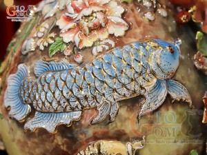 Hồ lô Phú Quý Tài Lộc men vân mây đắp nổi lựu cá vẽ vàng 24k, cao 75cm (màu vàng loang)